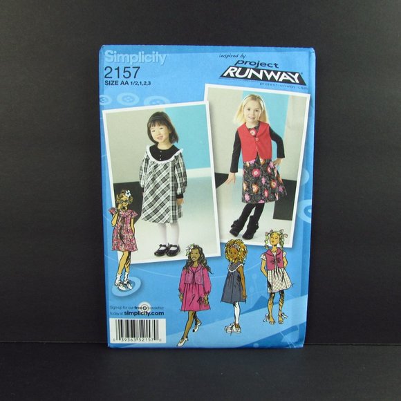 Toddler Dress Jumper Size AA 1/2 1 2 3 Simplicity 2157 Project Runway Pattern - Picture 2 of 6